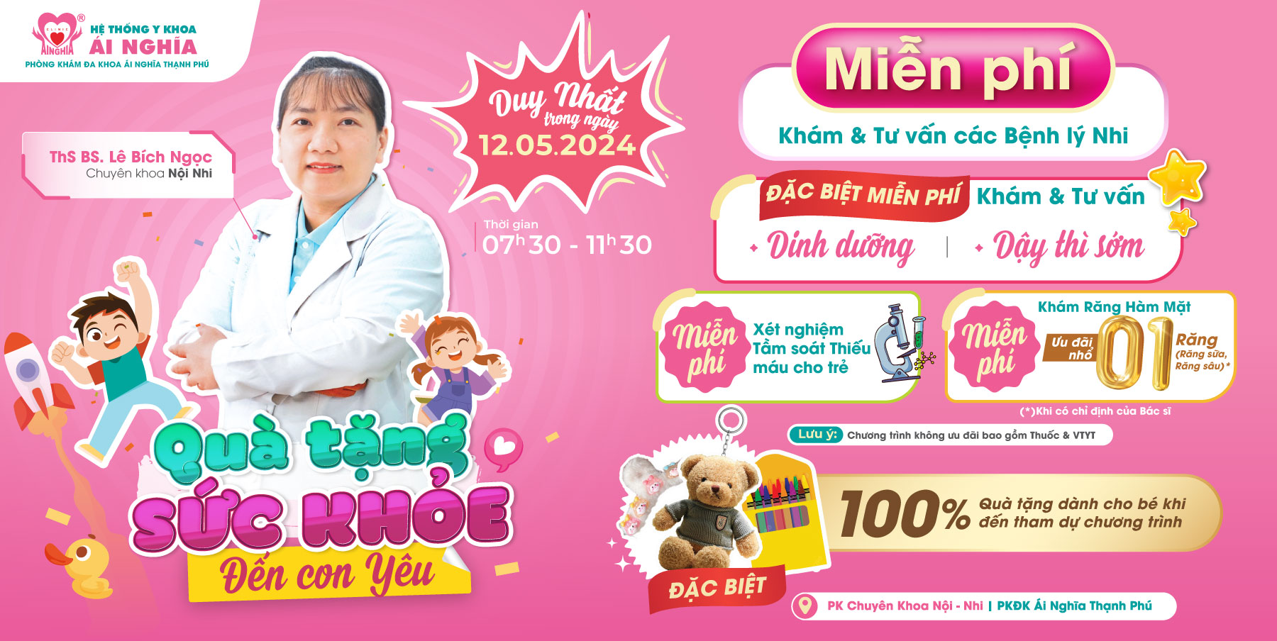 12/05 Cơ hội Khám, tư vấn dinh dưỡng và tầm soát thiếu máu cho trẻ tại Ái Nghĩa Thạnh Phú.
