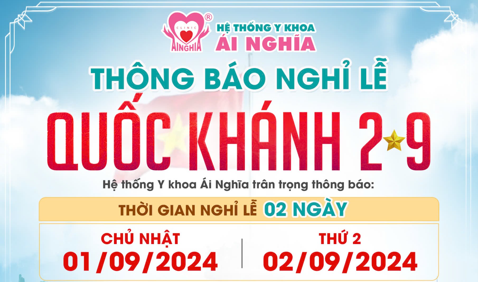 Thông báo Lịch Nghỉ lễ Quốc Khánh 02.09.2024!