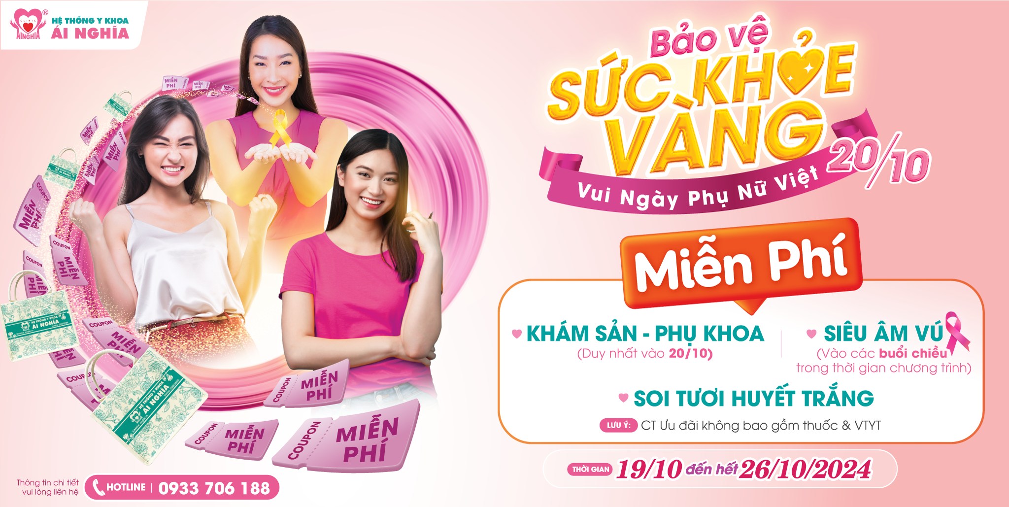 Bảo vệ sức khỏe vàng - Vui ngày Phụ nữ Việt 20.10: Cơ hội Siêu âm Vú và Nhận ngay Túi xinh